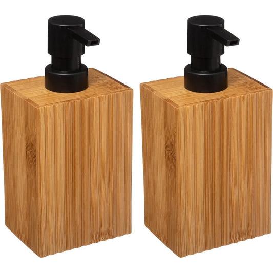 5Five Zeeppompje/dispenser Bamboo Lotion - 2x - lichtbruin/zwart - 8 x 17 cm - 280 ml - hout