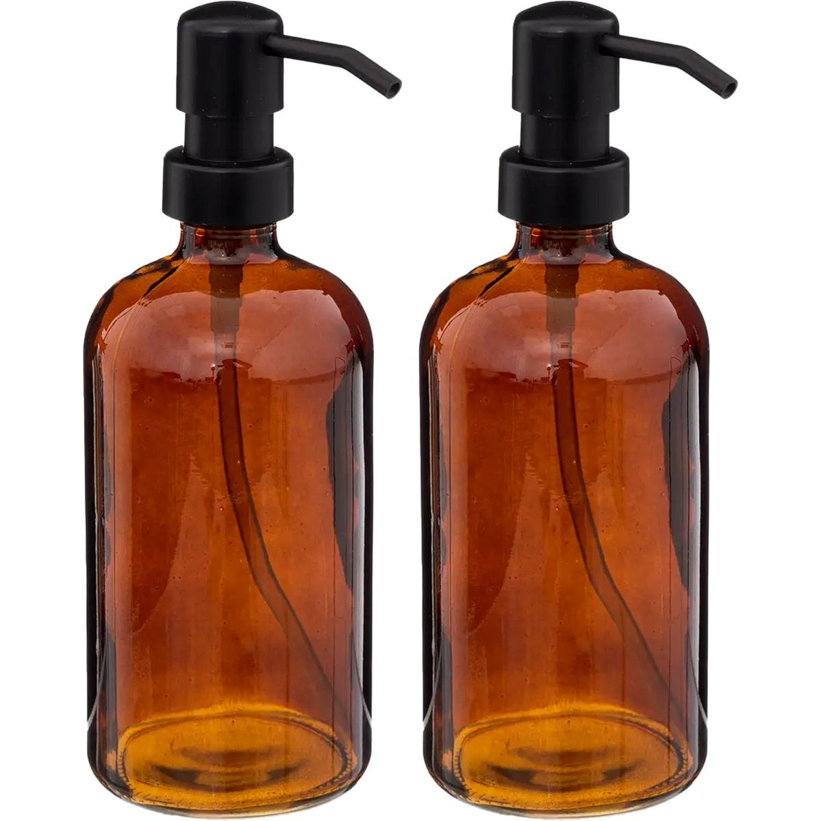 5Five Zeeppompje/dispenser Glass Lotion - 2x - transparant bruin - 7 x 21 cm - 450 ml - glas