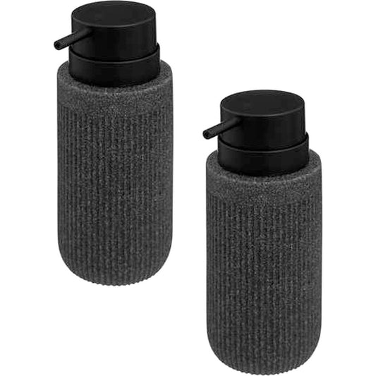 5Five Zeeppompje/zeep dispenser Onyx - 2x stuks - antraciet - polystone - 17 x 7 cm - 350 ml