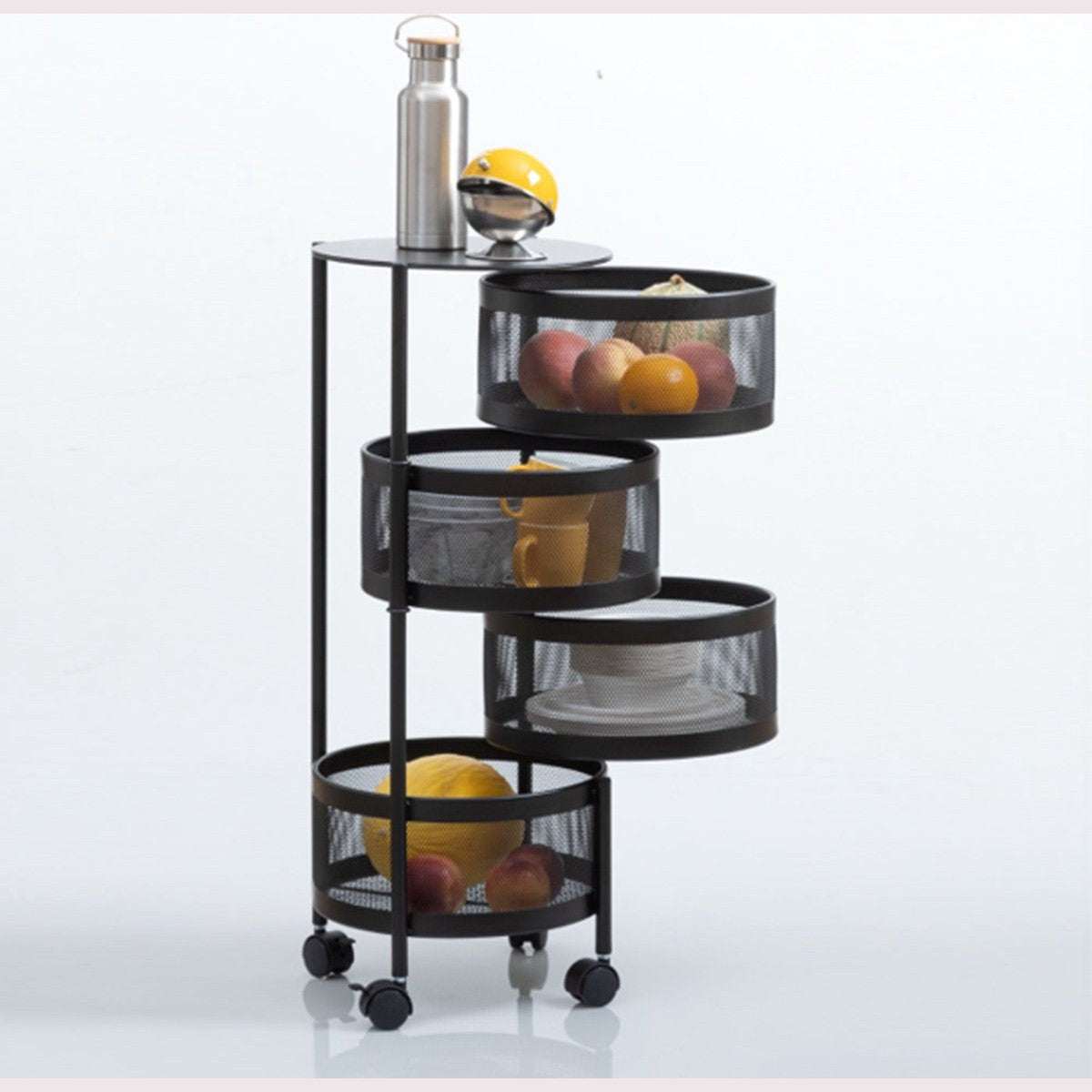 5Five Zwarte trolley met draaibare manden