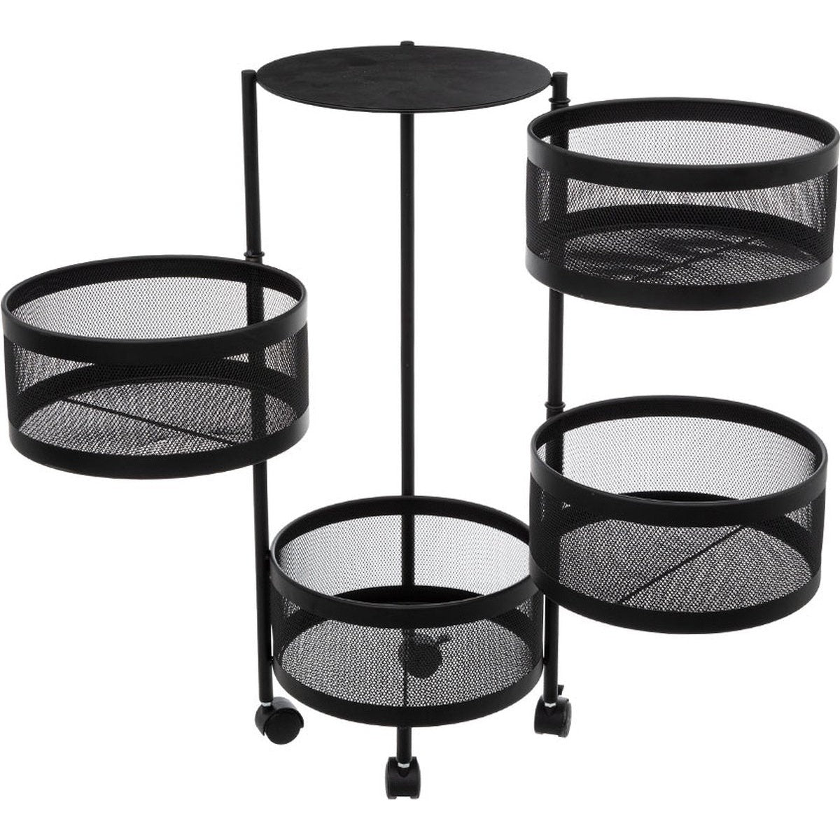 5Five Zwarte trolley met draaibare manden