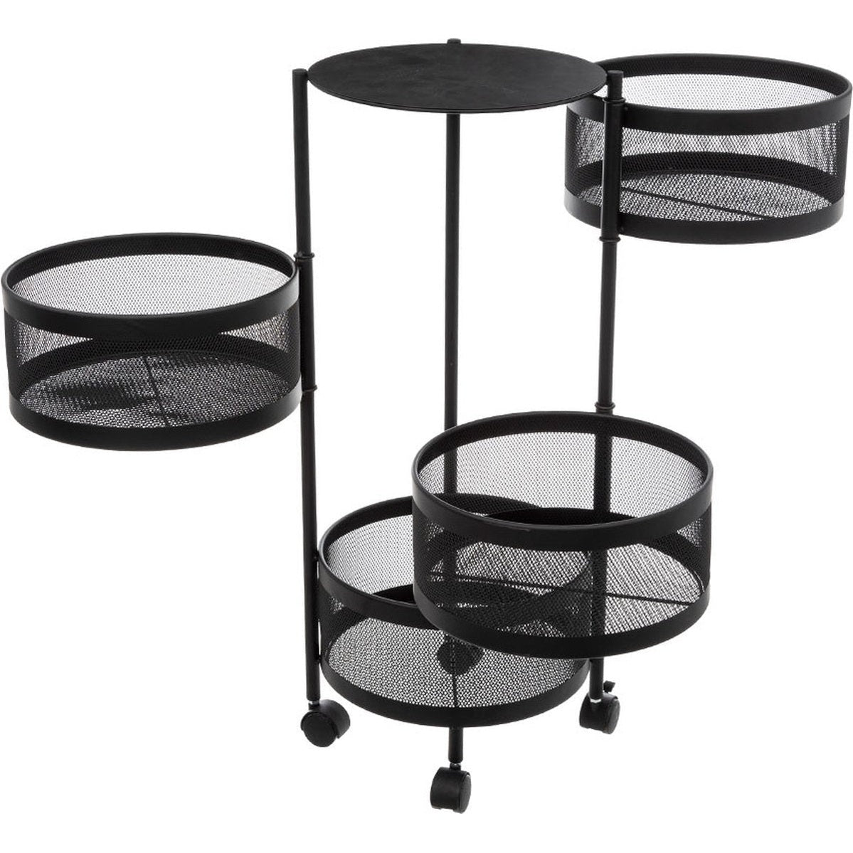 5Five Zwarte trolley met draaibare manden