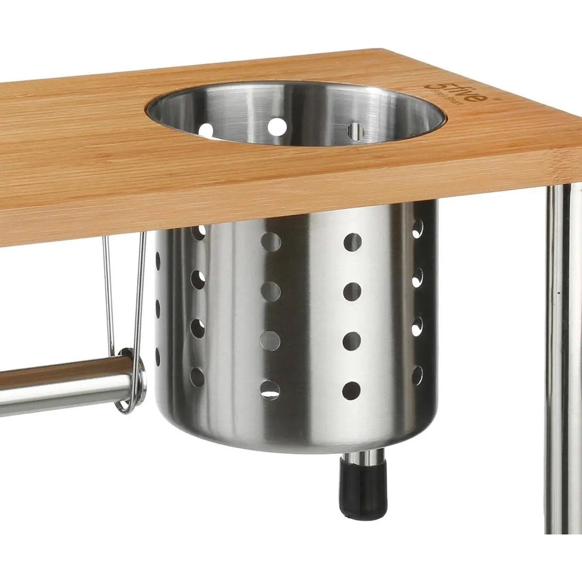 5Five keukenrek/aanrecht organizer met keukenrolhouder/keukengerei houder - 56 x 20 x 21 cm - bamboe hout/rvs