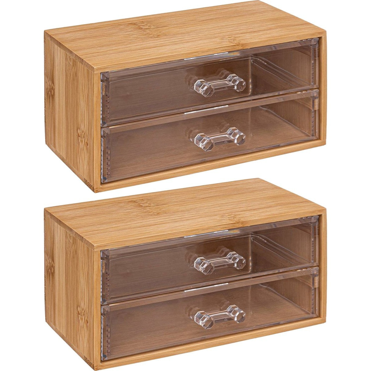 5Five sieraden/make-up organizer - 2x stuks - 2 lades - 19 x 12 cm - rechthoek - bamboe/kunststof