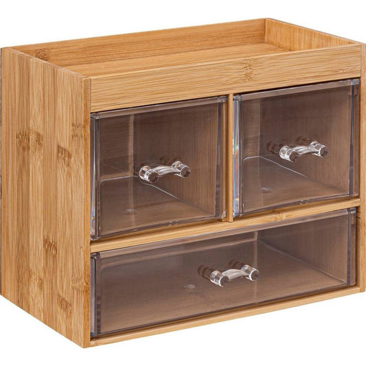5Five sieraden/make-up organizer - 3 lades - 24 x 20 cm - rechthoek - bamboe/kunststof - opbergen