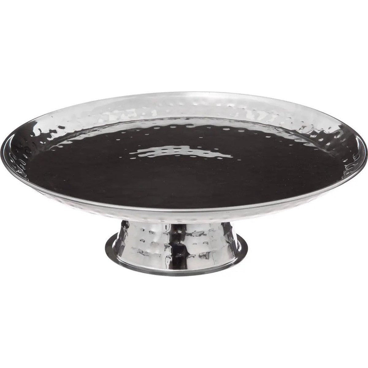 5Five taart/gebak serveerschaal - plat - rond - zilver - rvs - 26 x 8 cm - presentatie schaal op voet