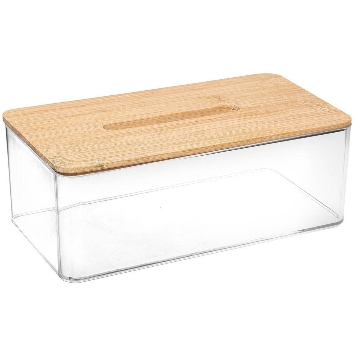 5Five tissuebox/tissuedoos - transparant/lichtbruin - 25 x 9 x 13 cm - bamboe/kunststof - universeel