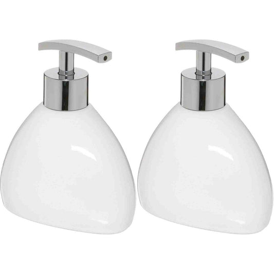 5five Zeeppompjes/zeepdispensers van keramiek - 2x stuks - wit - 300 ml