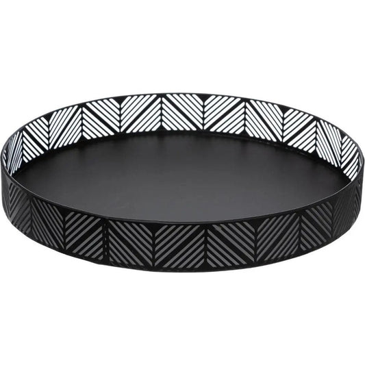 5five kaarsen dienblad/kaarsenplateau - zwart - rond - D29,5 cm - metaal - met sierrand