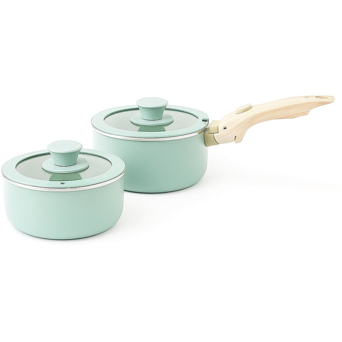 8-delige Pannenset – Mintgroen – Verwisselbare Houten Handgreep – Ultra Anti-aanbak – Geschikt voor Alle Warmtebronnen