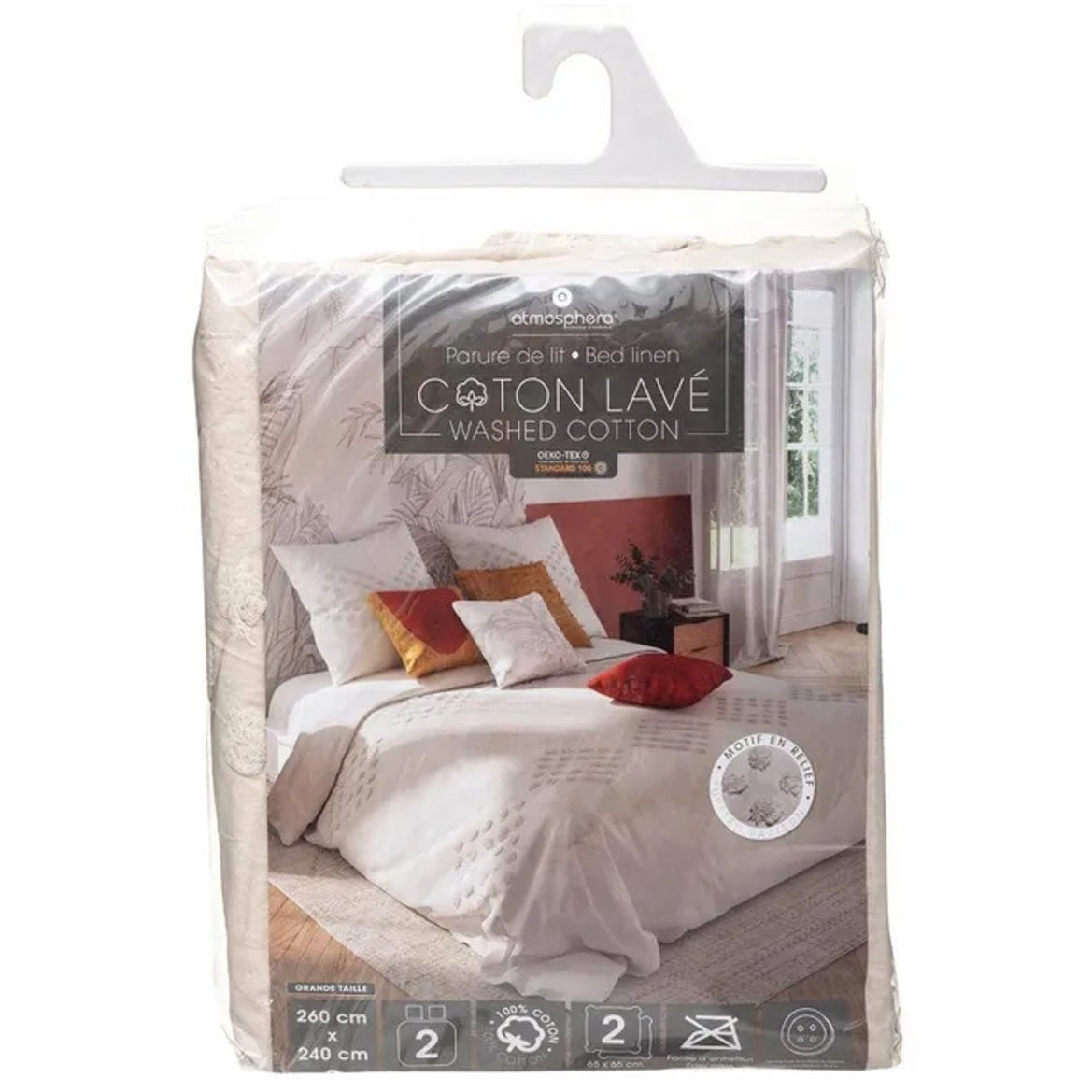 ATMOSPHERA beddengoedset voor 2 personen 260 x 240 cm dekbedovertrek met 2 kussenslopen in ivoor en getuft gewassen katoen