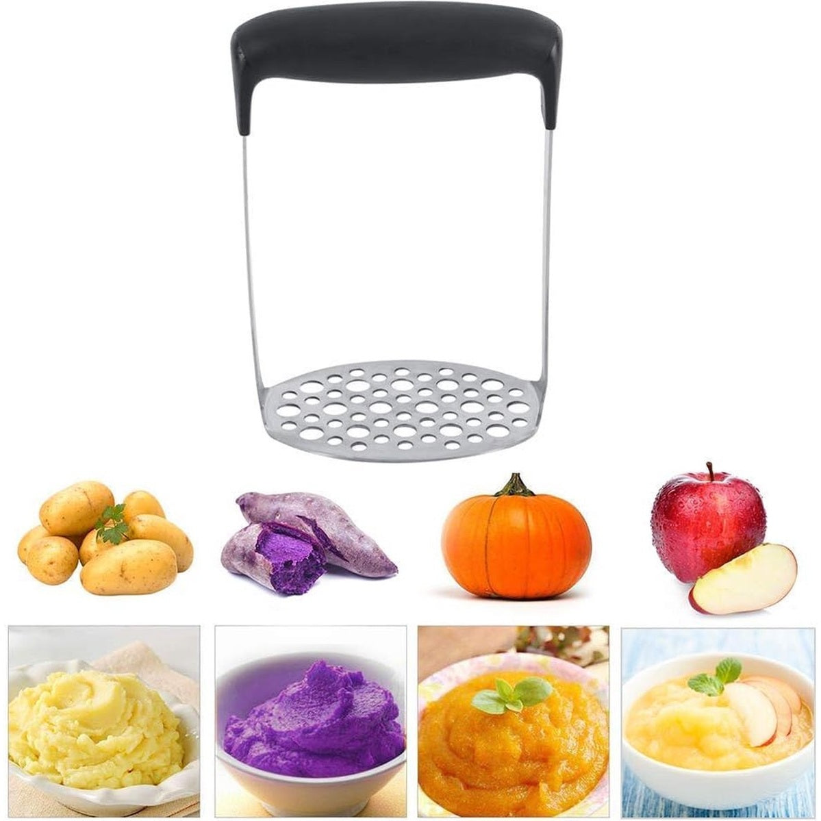 Aardappelstamper, aardappelbreker van roestvrij staal, aardappelpers, fruitpers, kindervoer, 6 mm en 9 mm rijen - MODESTNOVA