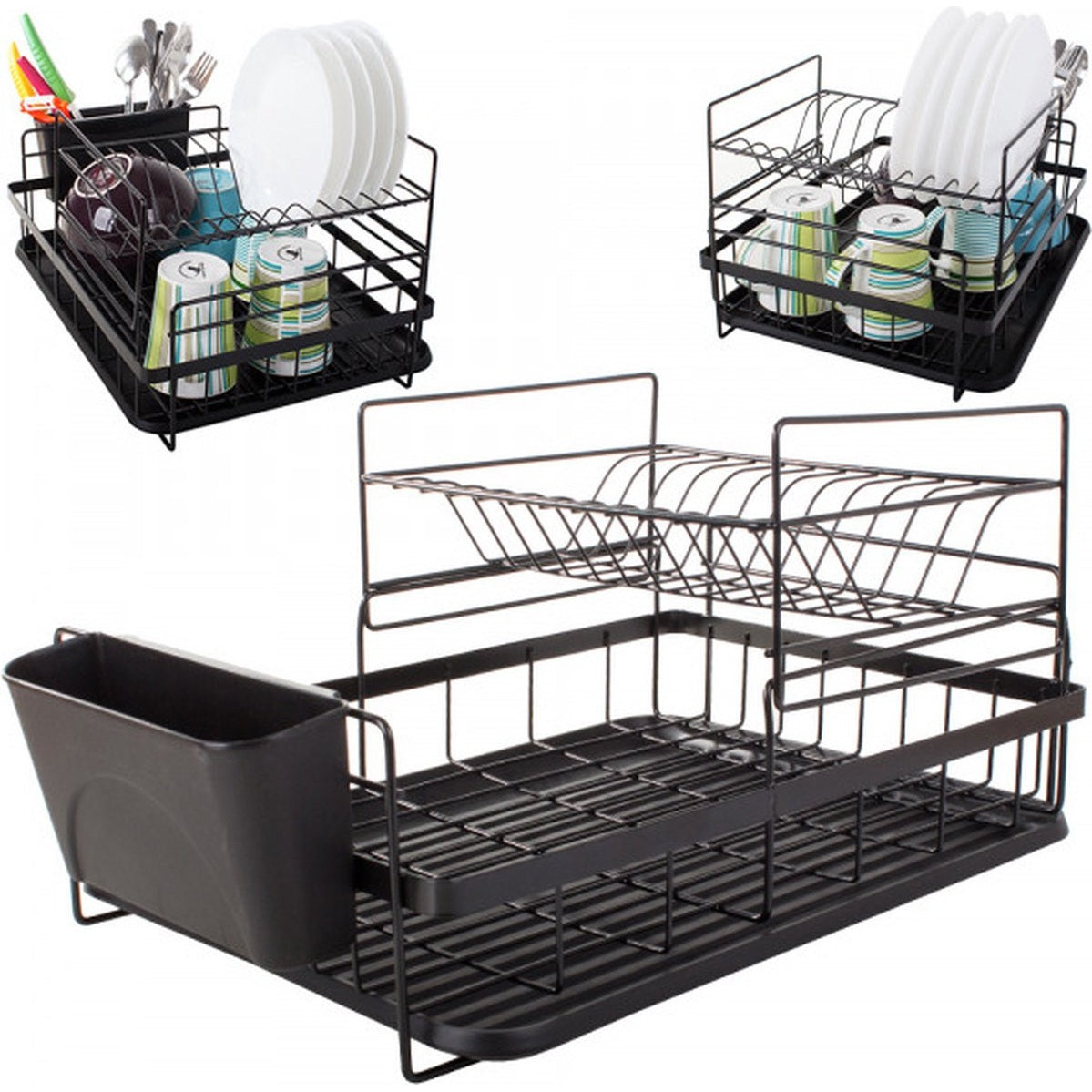 Afdruiprek - afdruiprek met lekbak - afdruiprek zwart - afdruiprek voor afwas - afdruiprek metaal - 2 niveau's