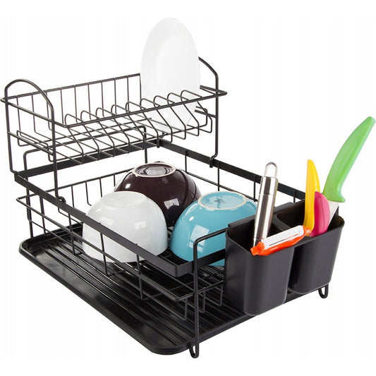 Afdruiprek met Lekbak - Afwas Druiprek Droogrek Met Bestekmand & Glazenrek - 2 Etages