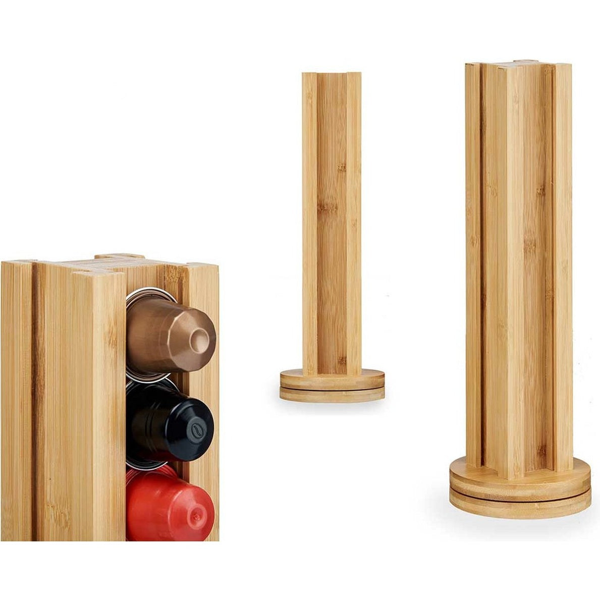 Arte R. Koffie cup/capsule houder/dispenser - bamboe hout - voor 20 cups - D11 x H30 cm - Geschikt voor Dulce Custo cups