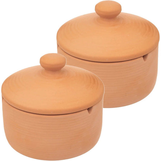 Atmosphera Asbak met stijlvolle deksel - 2x - Terracotta - D13 cm - steenrood - voor binnen/balkon/serre