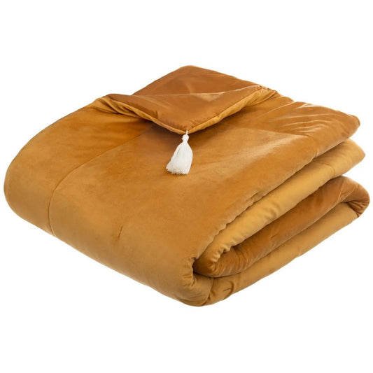 Atmosphera Bedsprei deken Sonia - fluweel okergeel - 80 x 180 cm - polyester - extra dik - plaid