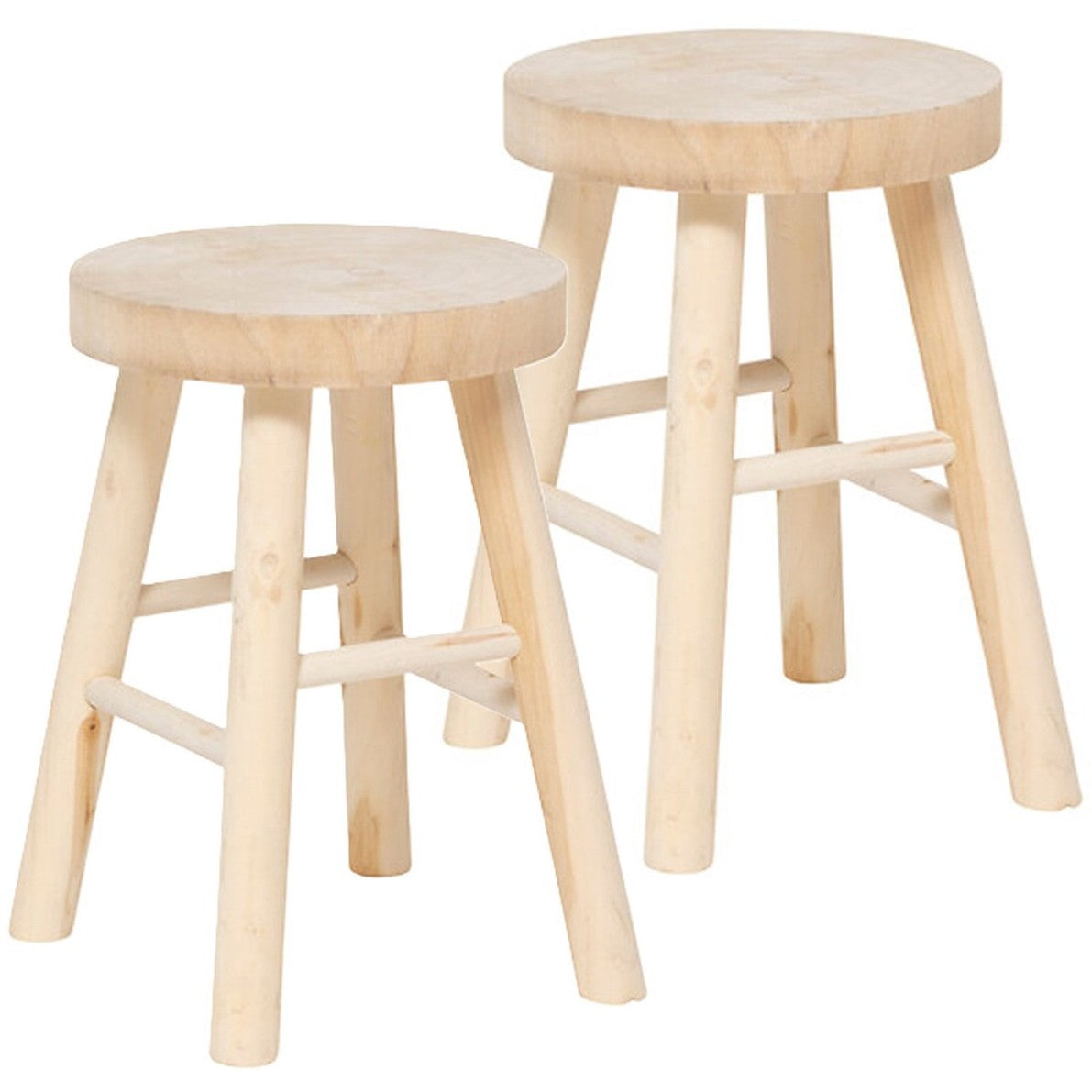 Atmosphera Bijzet krukje model Woody - 2x - lichtbruin - pauwlowna hout - D28 x H41 cm - bijzettafeltje