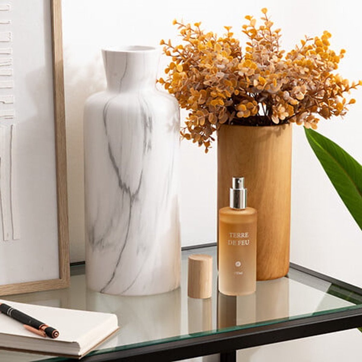 Atmosphera Bloemenvaas Athens - mat marmer wit - keramiek - D12 x H30 cm - stelen en boeketten