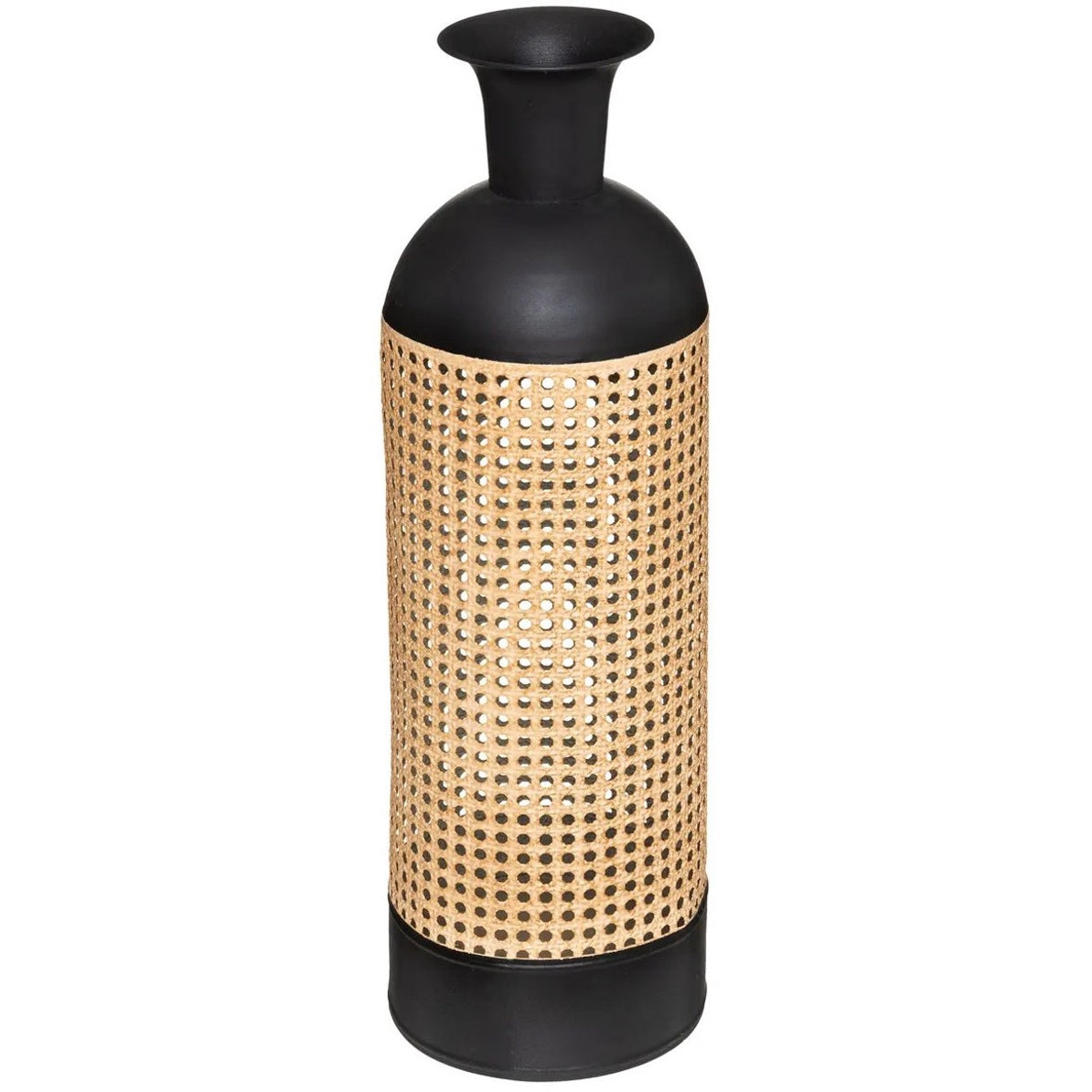 Atmosphera Bloemenvaas Oriental - zwart/beige - gietijzer - D18 x H60 cm - flessenhals vaas