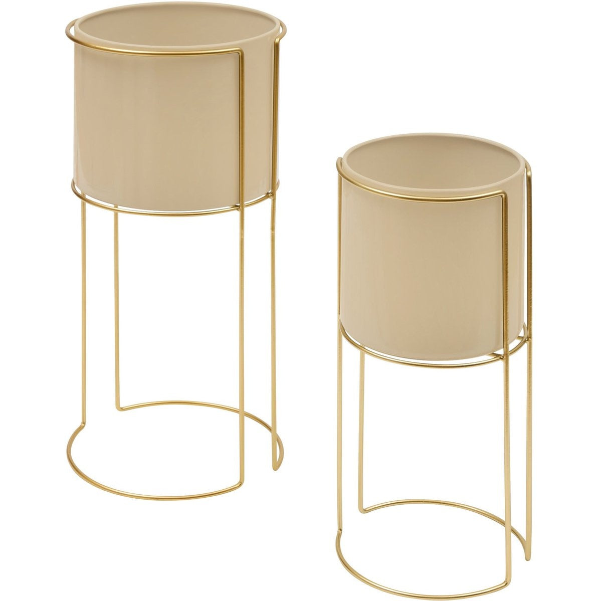 Atmosphera Bloempot/Staanders - Set van 2 stuks - Ø28xH55cm - Beige/Goud