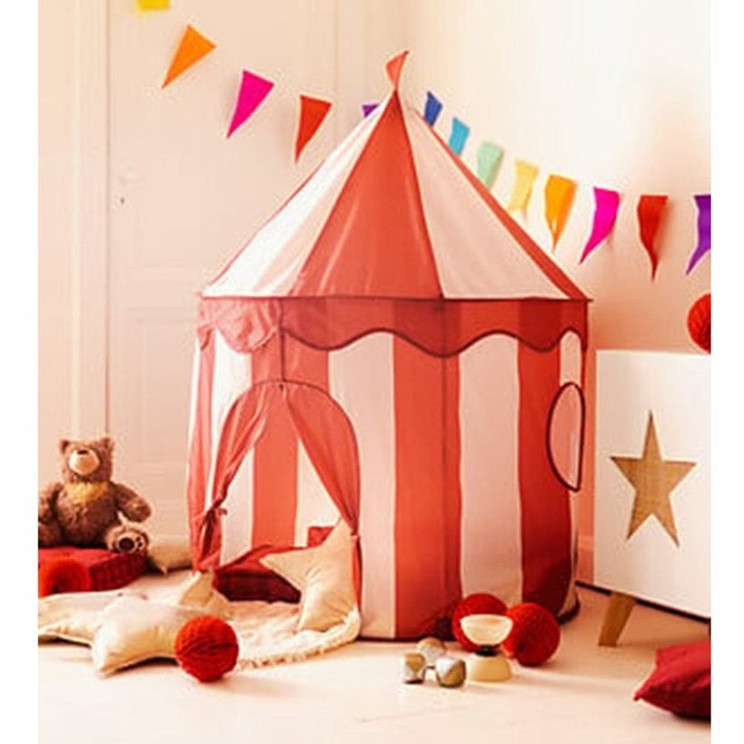 Atmosphera Circus speeltent voor kinderen - D100 x H135 cm - rood/wit - speelhuisjes - MODESTNOVA