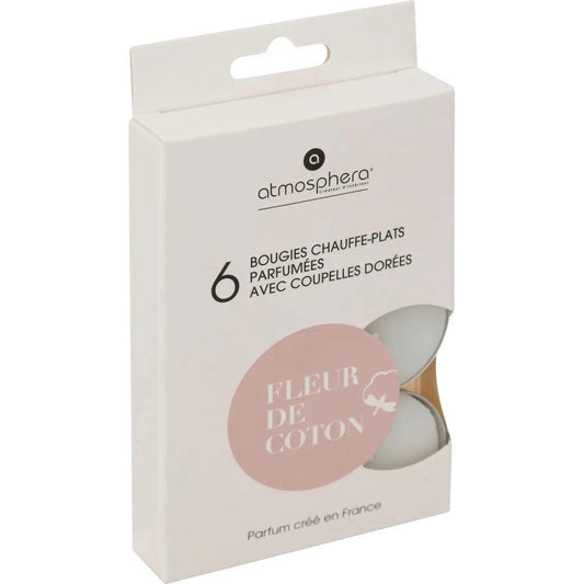 Atmosphera Createur D'Interieur - Geur Theelichtjes - Geurkaarsen - Waxinelichtjes - Geurende Theelichtkaarsen - Scented Tealight Candles - Katoen bloesem - Fleur de Coton - 1 doosje met 6 waxinelichtjes