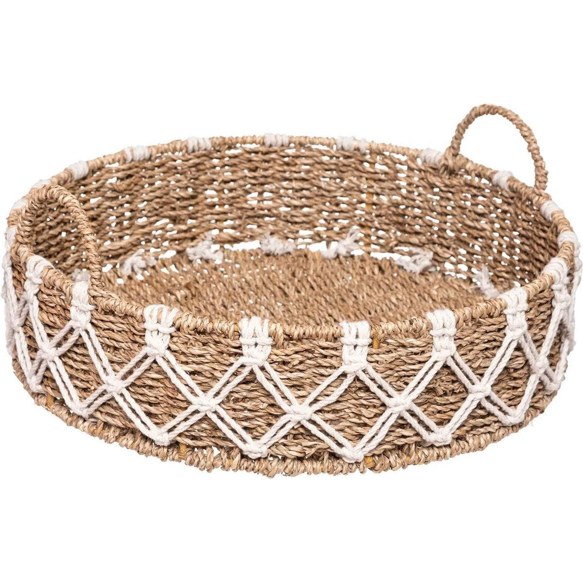 Atmosphera Dienblad/serveer plateau - Dia 38 cm - gevlochten en macrame - Naturel look - Metalen frame