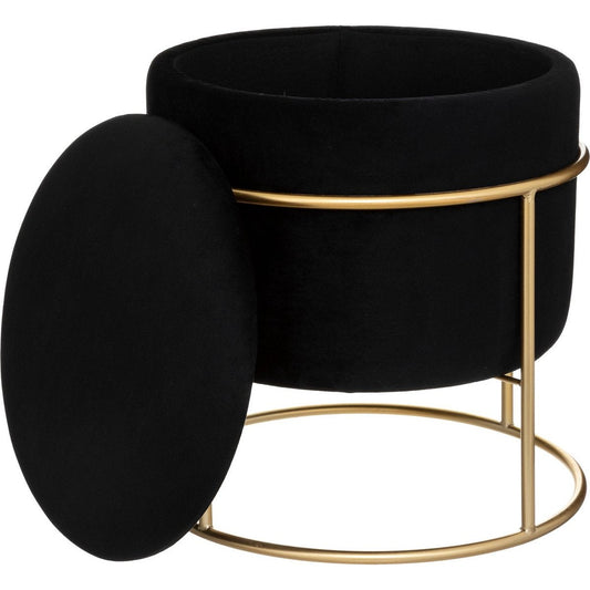 Atmosphera Eliane Poef - Velvet - Zwart - Ø42 cm