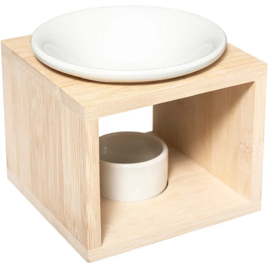 Atmosphera Geurbrander voor amberblokjes/geurolie - keramiek/hout - 10 x 10 x 12 cm