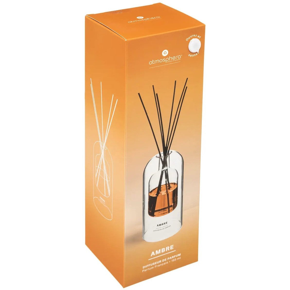 Atmosphera Geurstokjes in luxe glazen houder - Amber - 150 ml - geurverspreider - interieurparfum