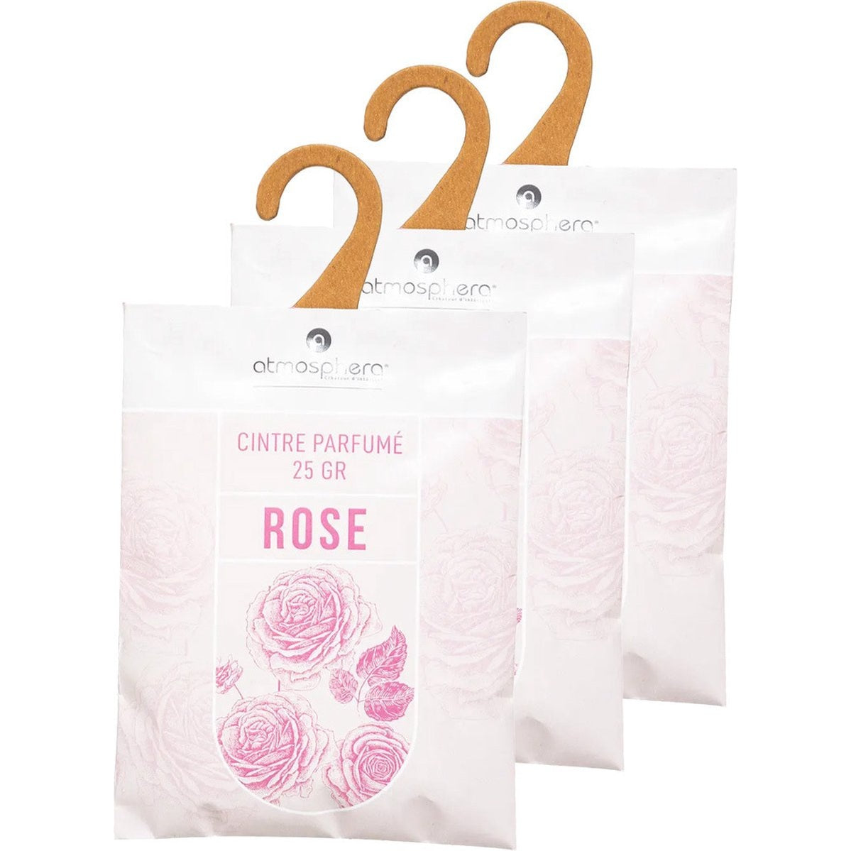 Atmosphera Geurzakjes Rozen - 3x - met ophanghaak - geurkaartjes/luchtverfrisser
