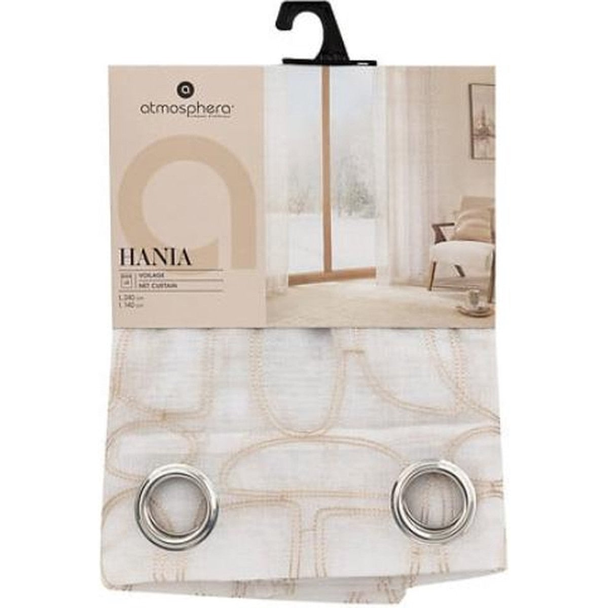 Atmosphera Hania Gordijn bedrukt 140x240cm - Kant en klaar met ringen - Beige