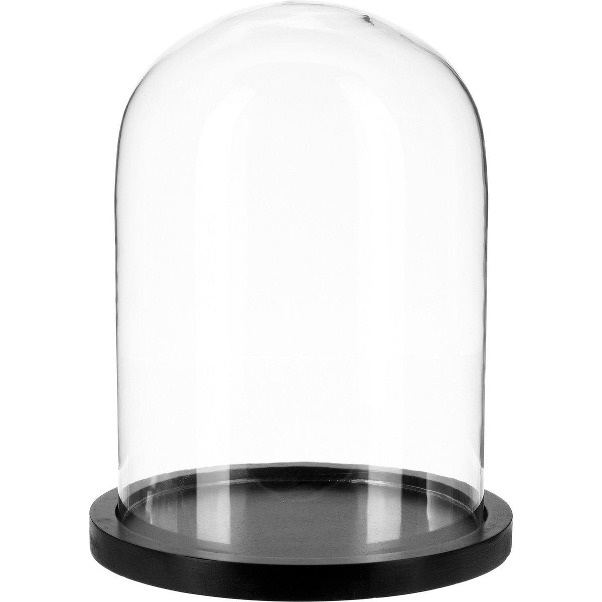 Atmosphera Home decoratie glazen stolp op houten plateau - glas/zwart - D23 x H29 cm - Woonaccessoires