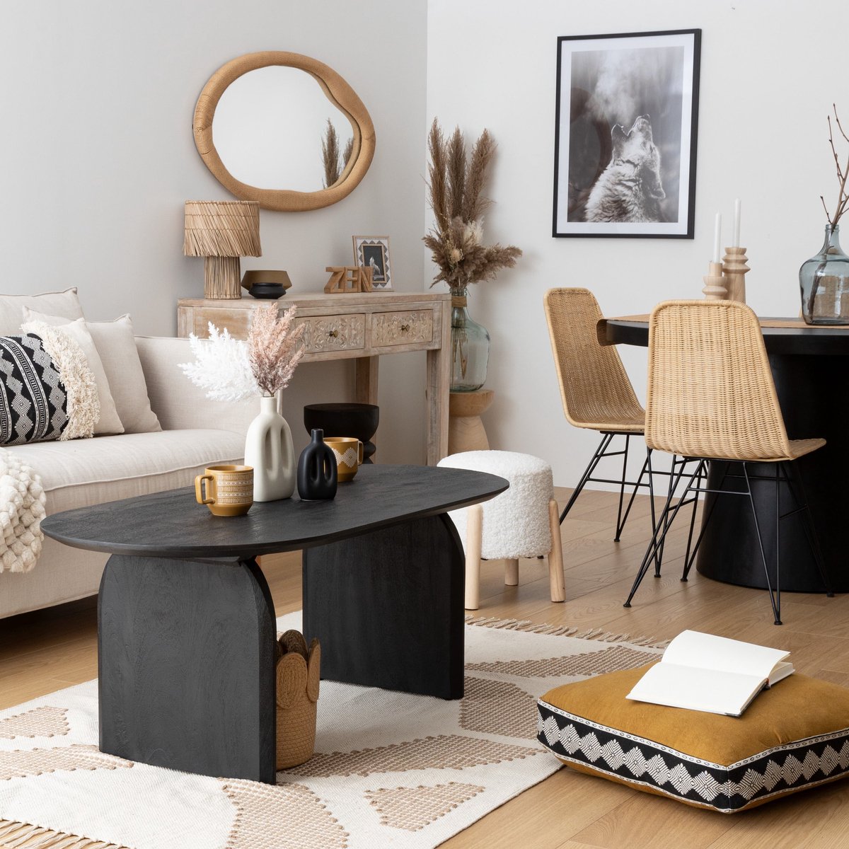 Atmosphera Houten Kandelaars - Set van 2 stuks - Ø11xH24cm - Beige