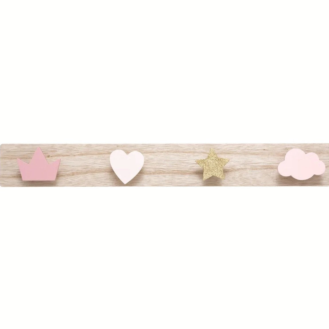 Atmosphera Kapstok kinderkamer - vormen knoppen - 4 haken - MDF hout - 55 x 7 cm - kleurenmix