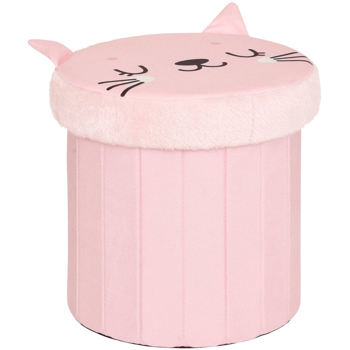 Atmosphera Kat Opvouwbare Poef - Opberger - Ø30xH38cm - Roze