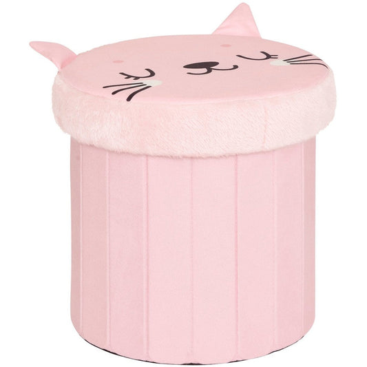 Atmosphera Kat Opvouwbare Poef - Opberger - Ø30xH38cm - Roze