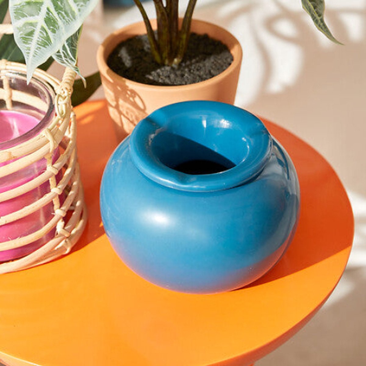 Atmosphera Keramische Asbak - Ø16xH11cm - Blauw