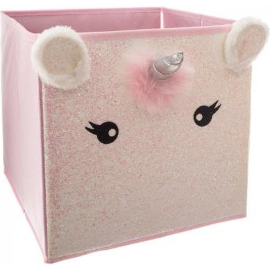 Atmosphera Kids Eenhoorn opbergdoos met oortjes - 29x29x29cm - Opvouwbaar - Roze