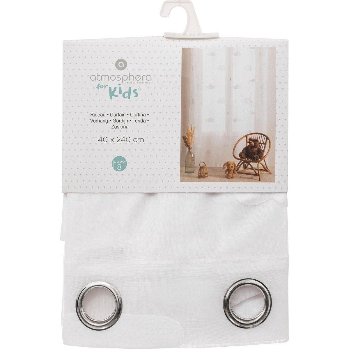 Atmosphera Kids Gordijn Wolken doorzichtig 140x240cm - Wit