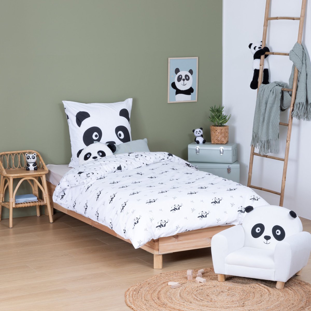 Atmosphera Kids Panda Dekbedovertrek set met 1 kussensloop 140x200cm/65x65cm - Zwart/Wit