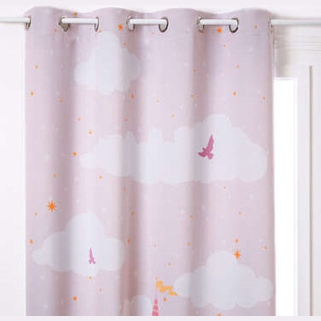 Atmosphera Kids Verduisteringsgordijn Kasteel 135x260cm - Roze met witte wolken