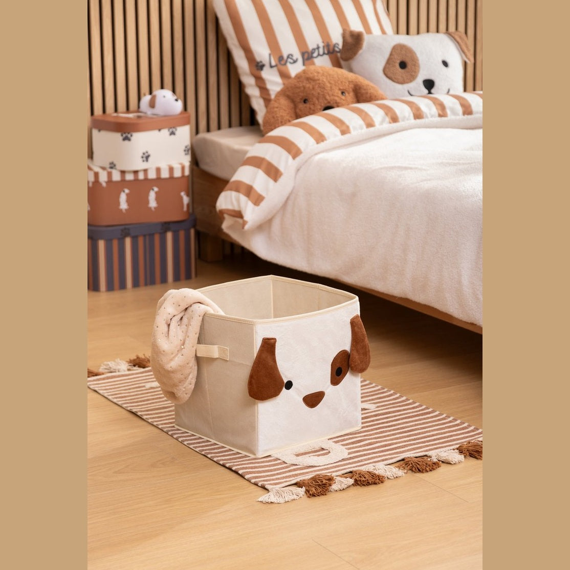 Atmosphera Kids Woef opbergdoos - 29x29x29cm - Opvouwbaar - Wit/Bruin