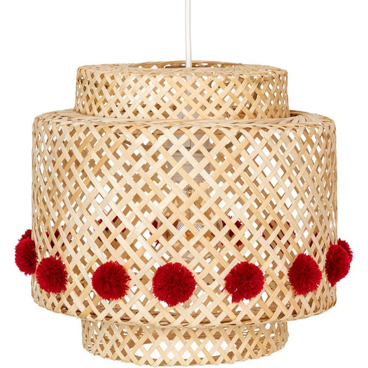 Atmosphera Kids kinderlamp/Hanglamp bamboe met pompons - Ø30xH28cm - Beige