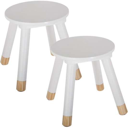 Atmosphera Kinder krukje - 2x - ivoor wit - hout - D24 x H27 cm - bijzet stoeltjes/krukken - MODESTNOVA