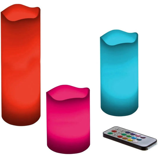 Atmosphera LED Kaarsen - 3 stuks - stompkaarsen - met afstandsbediening - gekleurd licht