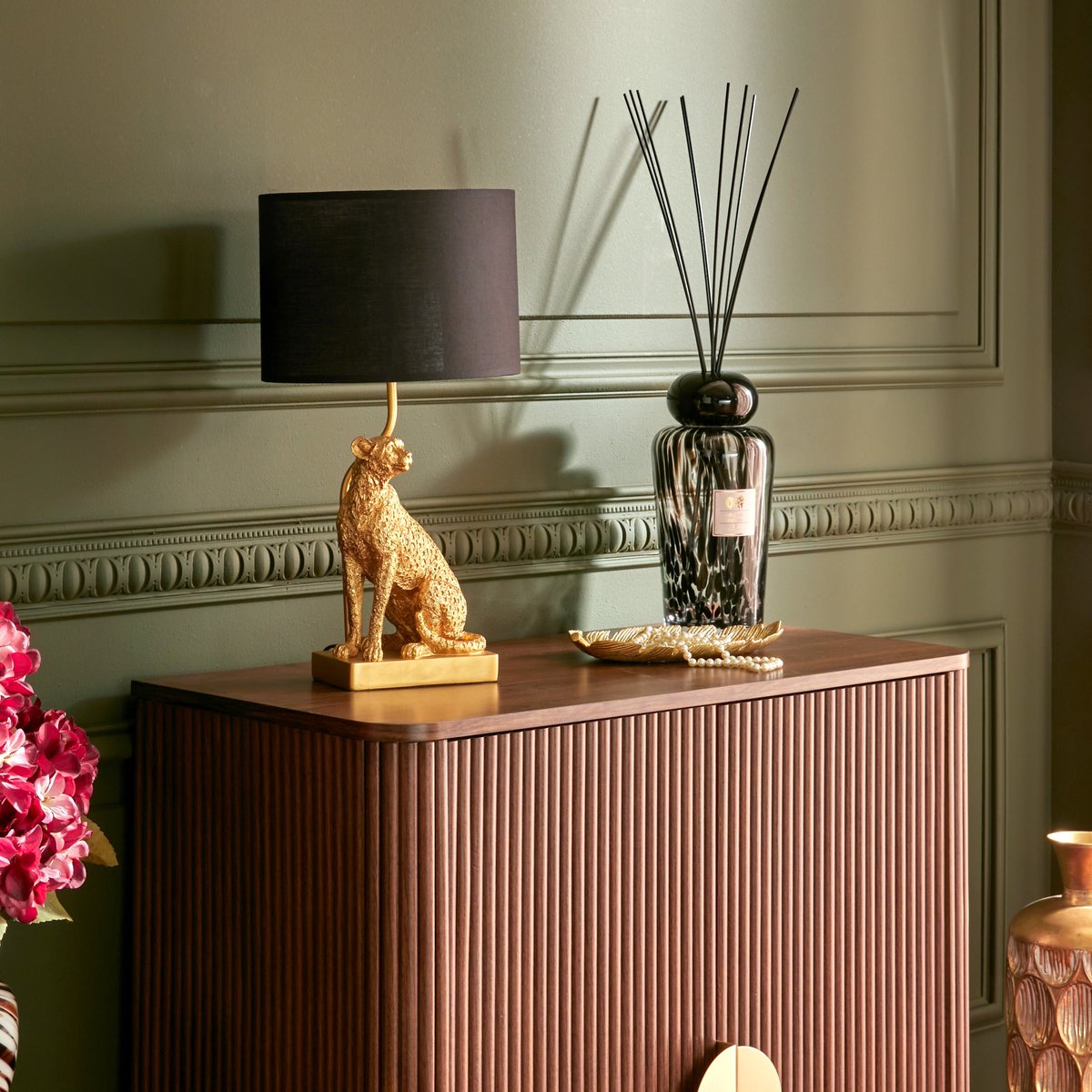 Atmosphera Luipaard Gepi Tafellamp - Ø25xH48cm - Zwart/Goud