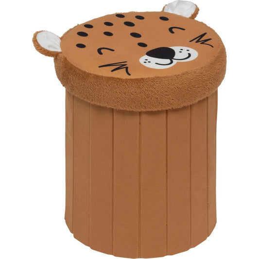 Atmosphera Luipaard Opvouwbare Poef - Opberger - Ø30xH38cm - Bruin