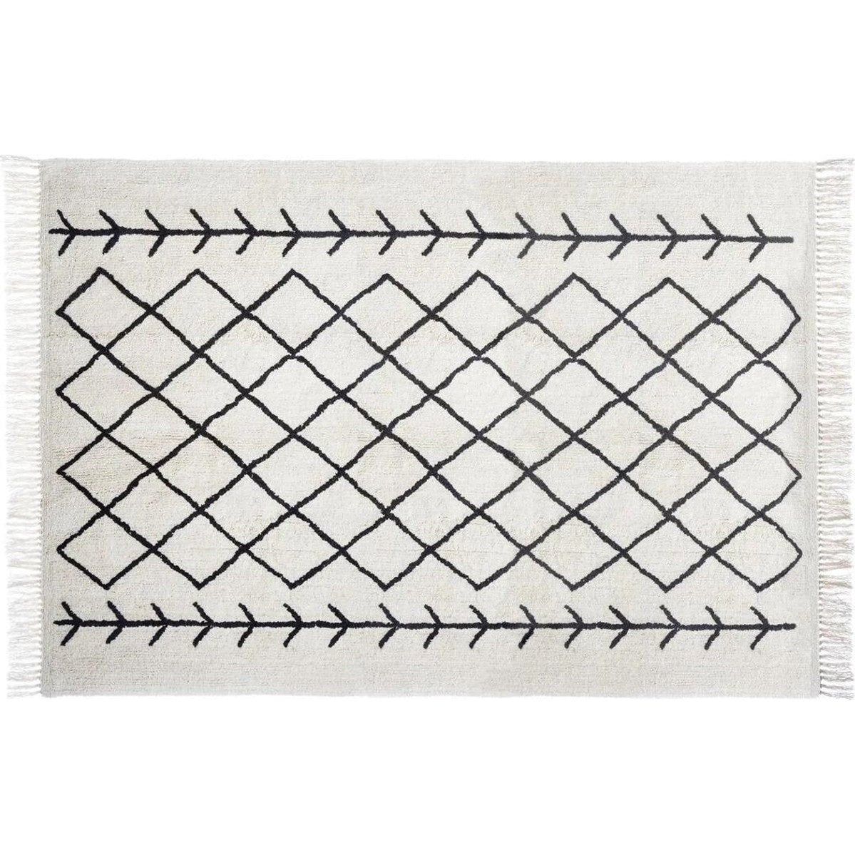 Atmosphera Nomo Tuft Vloerkleed - Zwart wit ruiten patroon 170 x 120 cm - Katoen tapijt - rechthoekig vloerkleden
